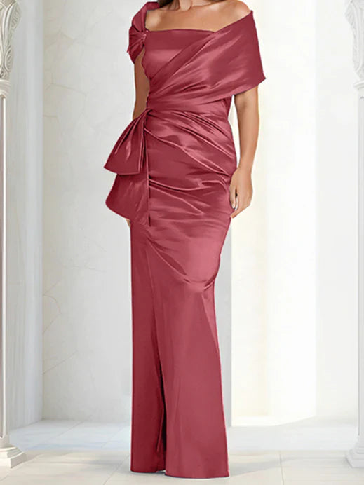 Tight fitting/column off shoulder to ground length mother of the bride dresses