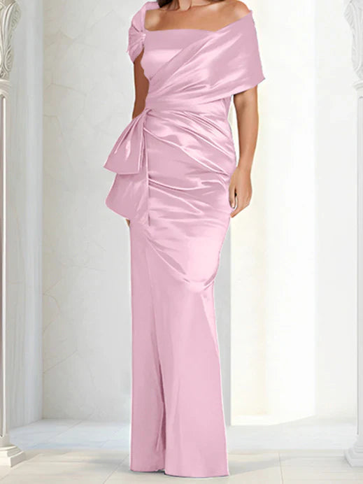 Tight fitting/column off shoulder to ground length mother of the bride dresses