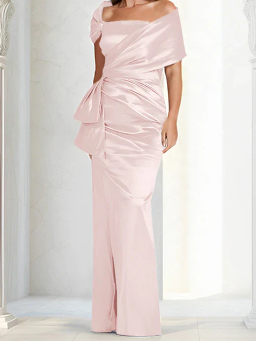 Tight fitting/column off shoulder to ground length mother of the bride dresses