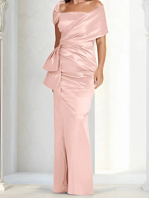 Tight fitting/column off shoulder to ground length mother of the bride dresses