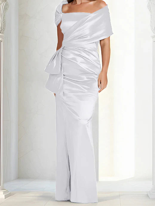 Tight fitting/column off shoulder to ground length mother of the bride dresses