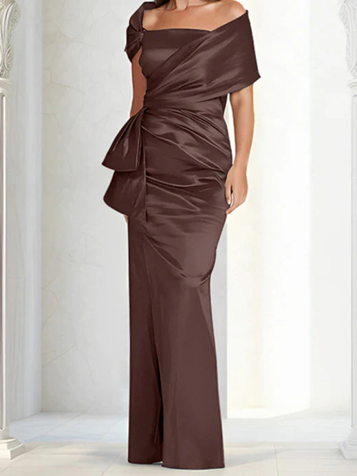 Tight fitting/column off shoulder to ground length mother of the bride dresses
