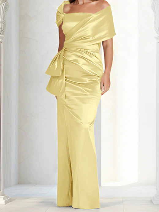 Tight fitting/column off shoulder to ground length mother of the bride dresses