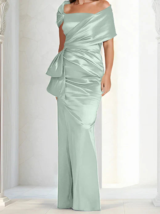 Tight fitting/column off shoulder to ground length mother of the bride dresses