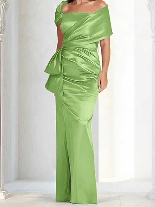 Tight fitting/column off shoulder to ground length mother of the bride dresses