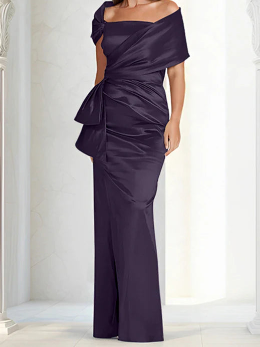 Tight fitting/column off shoulder to ground length mother of the bride dresses