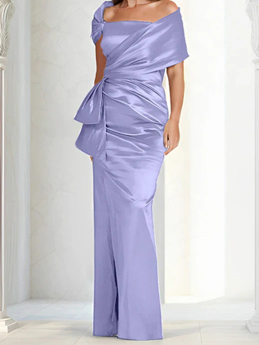 Tight fitting/column off shoulder to ground length mother of the bride dresses