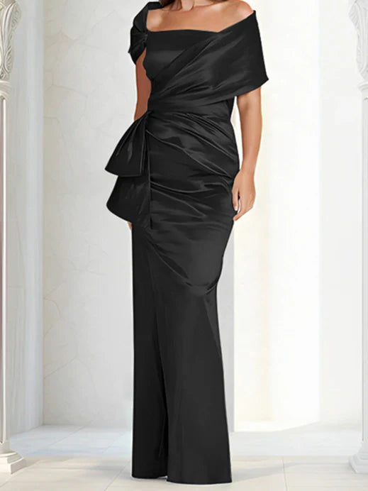 Tight fitting/column off shoulder to ground length mother of the bride dresses