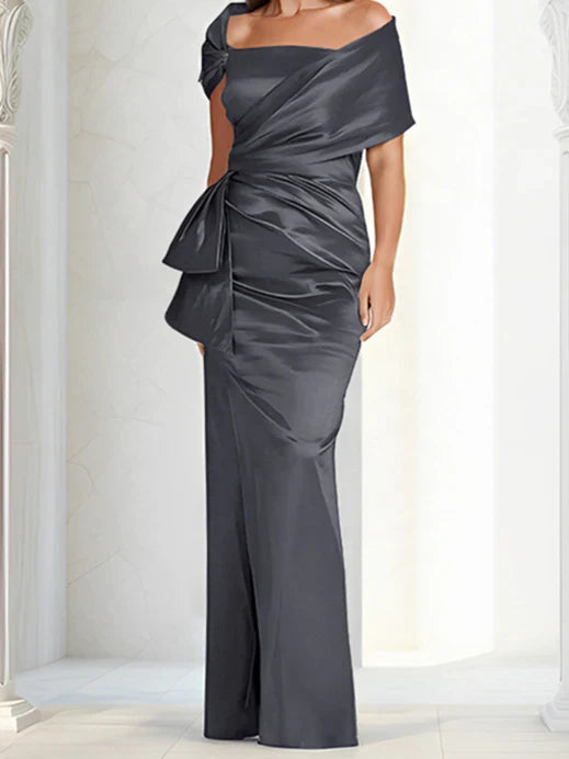 Tight fitting/column off shoulder to ground length mother of the bride dresses