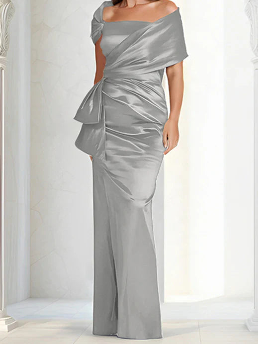 Tight fitting/column off shoulder to ground length mother of the bride dresses