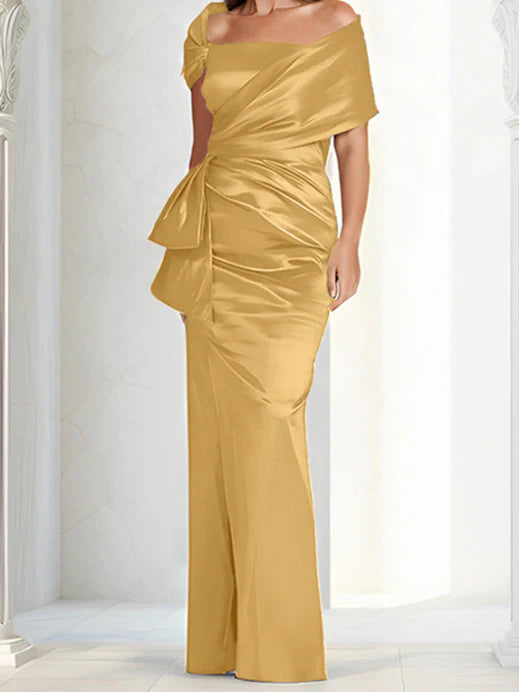 Tight fitting/column off shoulder to ground length mother of the bride dresses