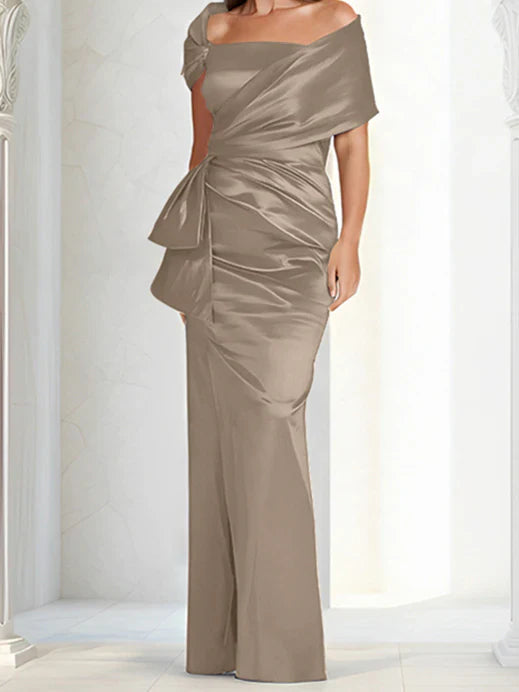 Tight fitting/column off shoulder to ground length mother of the bride dresses