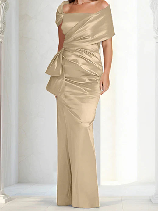 Tight fitting/column off shoulder to ground length mother of the bride dresses