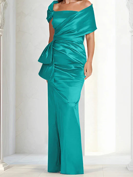 Tight fitting/column off shoulder to ground length mother of the bride dresses
