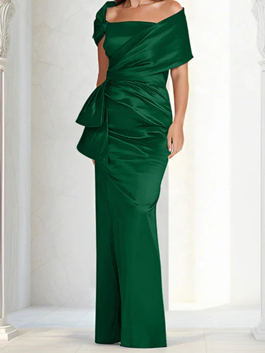Tight fitting/column off shoulder to ground length mother of the bride dresses