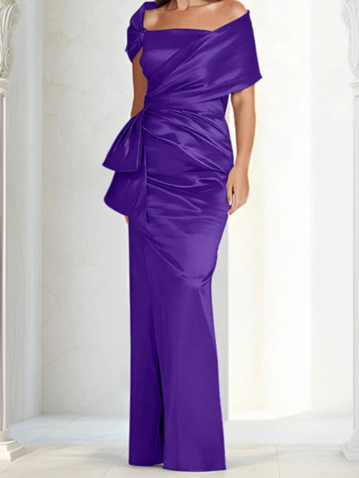 Tight fitting/column off shoulder to ground length mother of the bride dresses