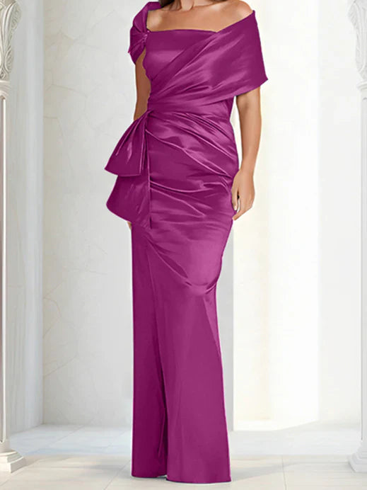 Tight fitting/column off shoulder to ground length mother of the bride dresses
