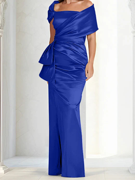 Tight fitting/column off shoulder to ground length mother of the bride dresses