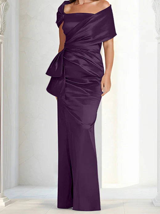 Tight fitting/column off shoulder to ground length mother of the bride dresses