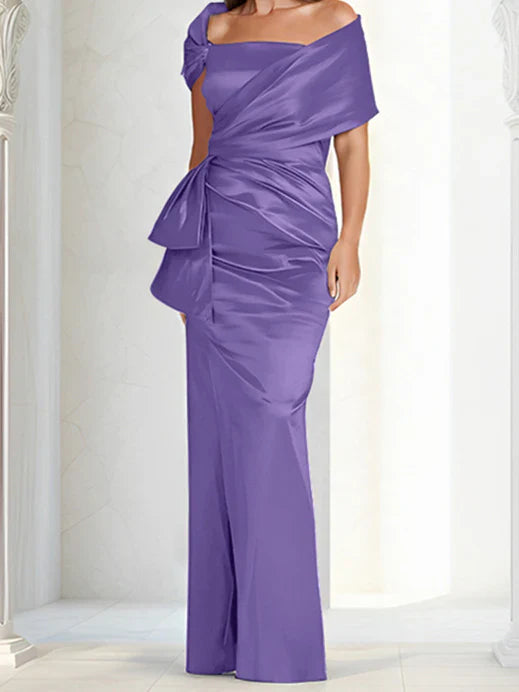 Tight fitting/column off shoulder to ground length mother of the bride dresses
