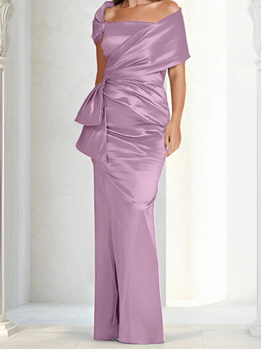 Tight fitting/column off shoulder to ground length mother of the bride dresses