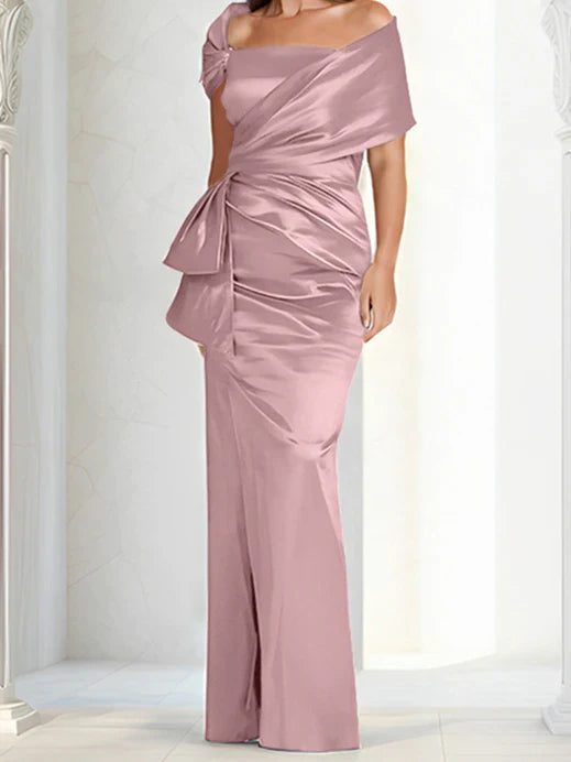 Tight fitting/column off shoulder to ground length mother of the bride dresses