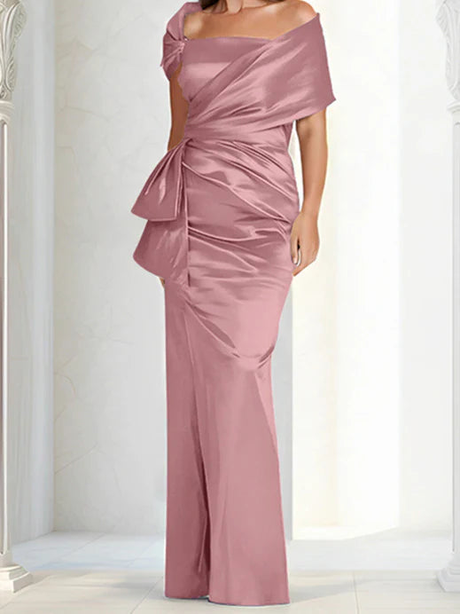 Tight fitting/column off shoulder to ground length mother of the bride dresses