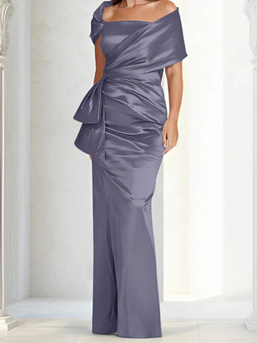 Tight fitting/column off shoulder to ground length mother of the bride dresses