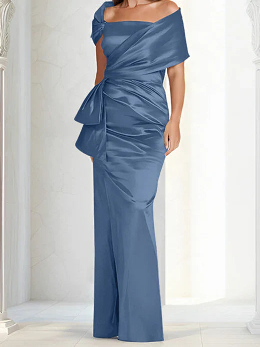 Tight fitting/column off shoulder to ground length mother of the bride dresses