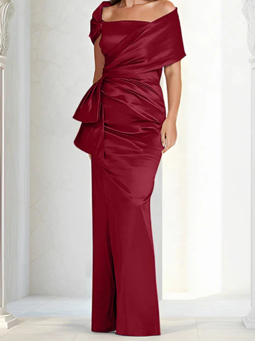 Tight fitting/column off shoulder to ground length mother of the bride dresses