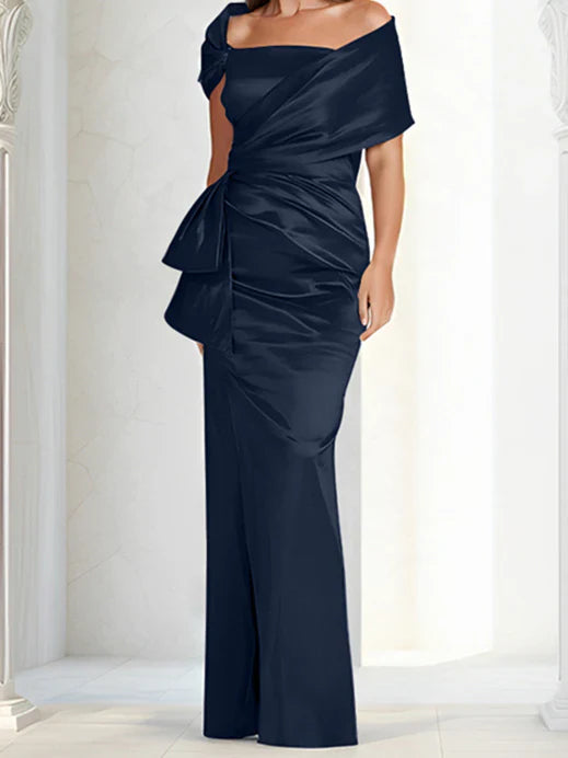 Tight fitting/column off shoulder to ground length mother of the bride dresses
