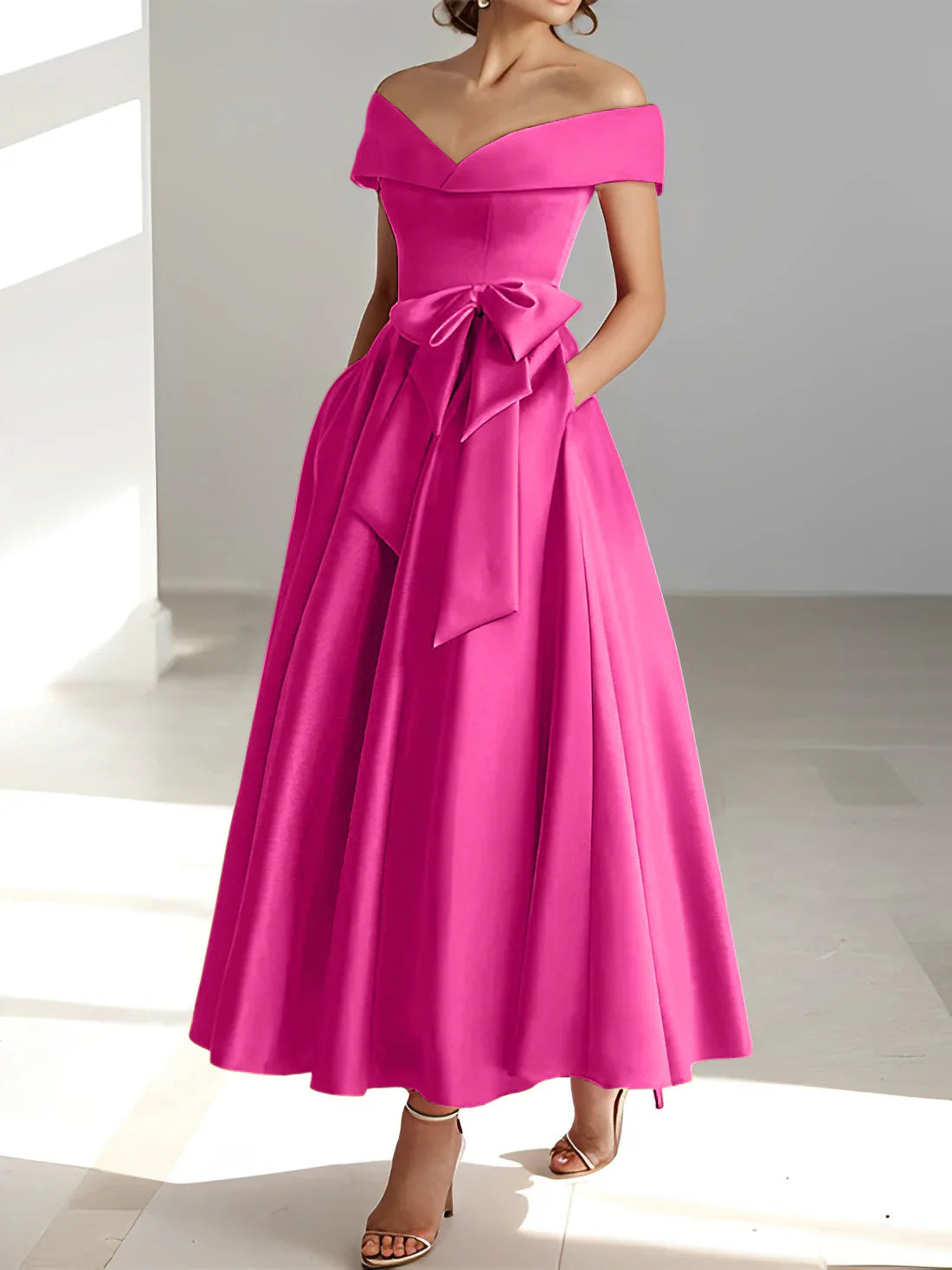 A-line/Princess Off Shoulder Pocket Mother of the bride dresses