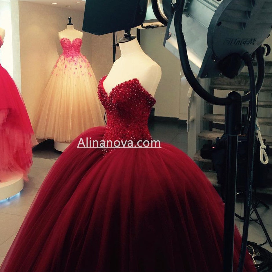 Fully Crystal Beaded Bodice Corset Royal Blue Wedding Dresses Ball Gowns