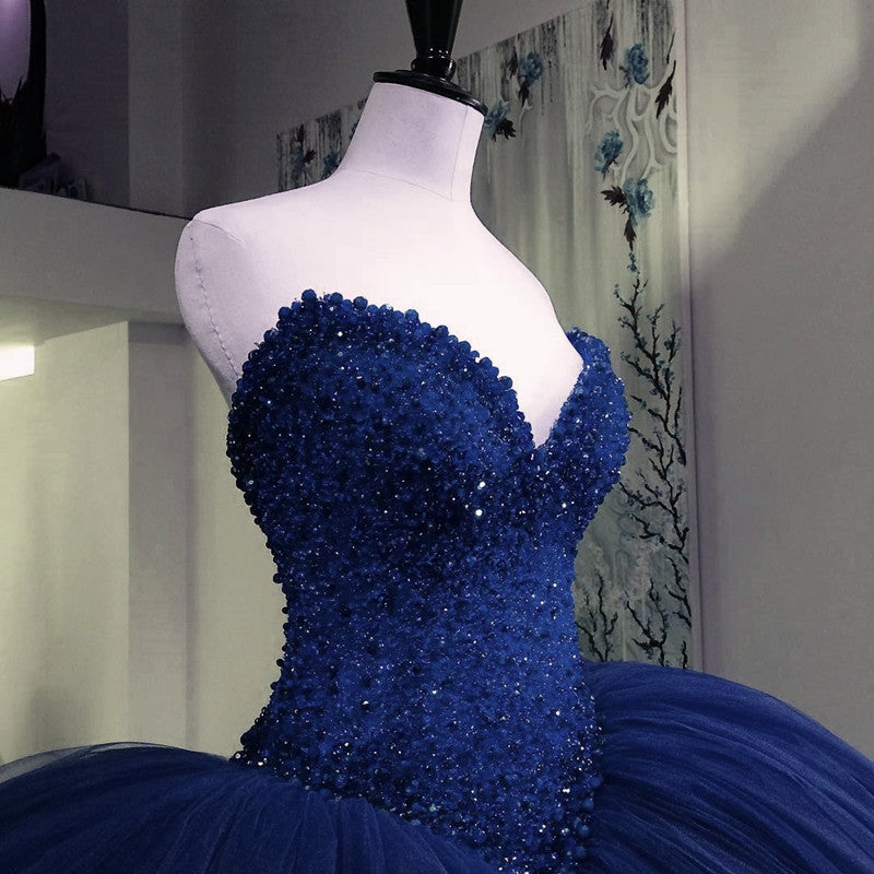 Fully Crystal Beaded Bodice Corset Royal Blue Wedding Dresses Ball Gowns