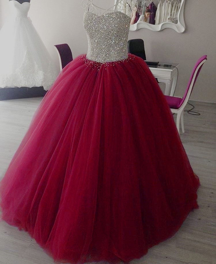 Fully Crystal Beaded Sweetheart Ball Gowns Dresses