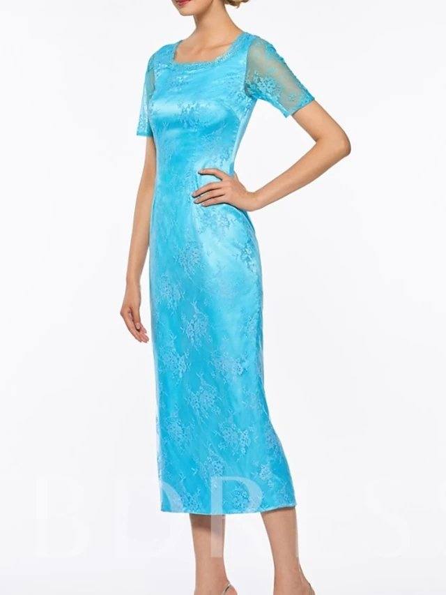 Two Piece Sheath / Column Mother of the Bride Dress Elegant Square Neck Ankle Length Lace 3/4 Length Sleeve with Lace - RongMoon