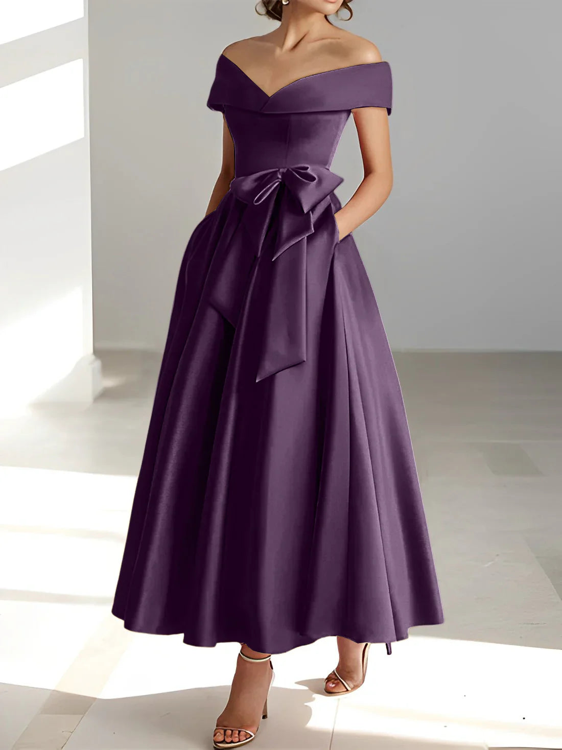 A-line/Princess Off Shoulder Pocket Mother of the bride dresses
