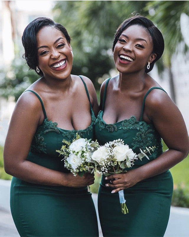 Mermaid Bridesmaid Dresses Spaghetti Straps Appliques Beaded
