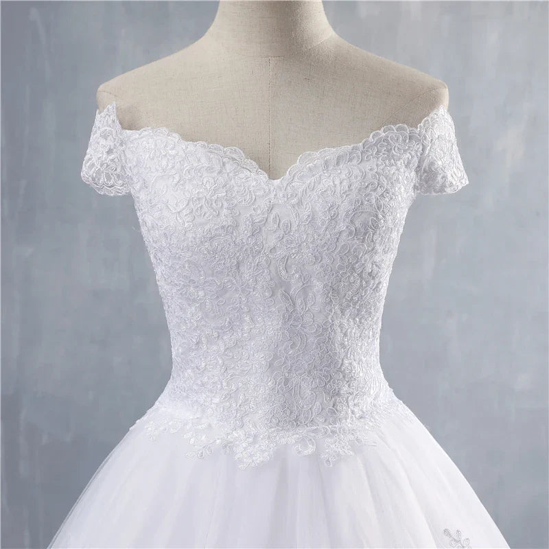 ZJ9143 Lace Appliques Ball Gown Off The Shoulder Bridal Dress