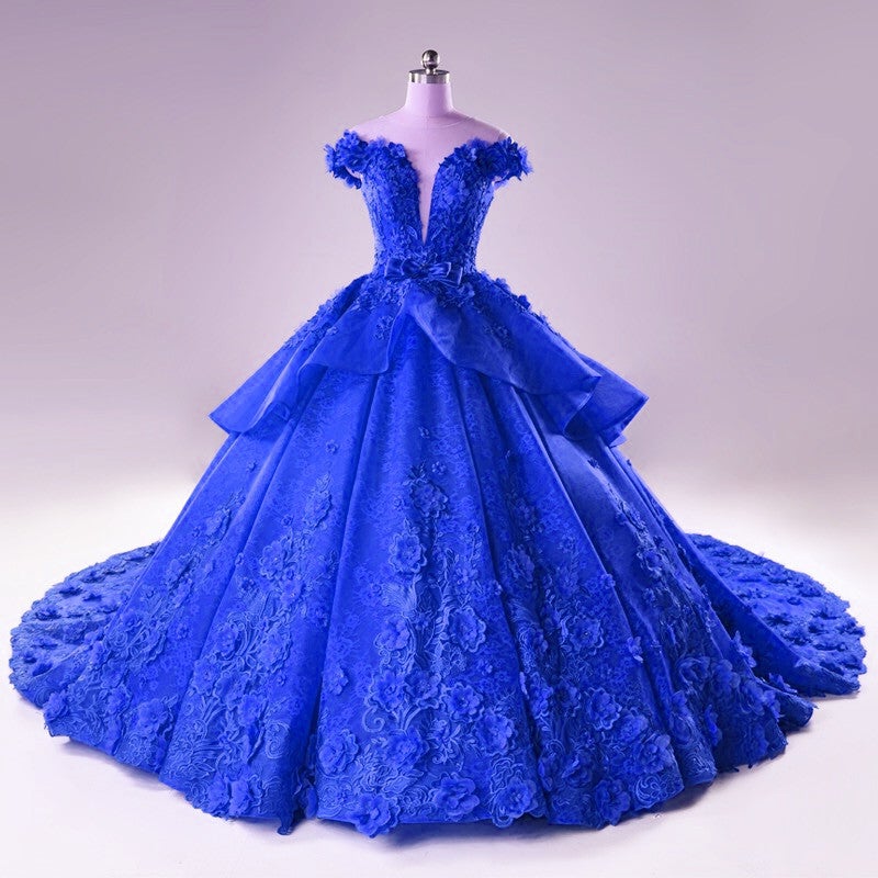 Illusion Neckline Cap Sleeves Floral Lace Ball Gowns Wedding Dresses