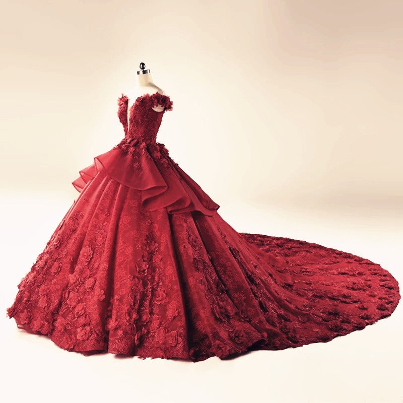 Illusion Neckline Cap Sleeves Floral Lace Ball Gowns Wedding Dresses