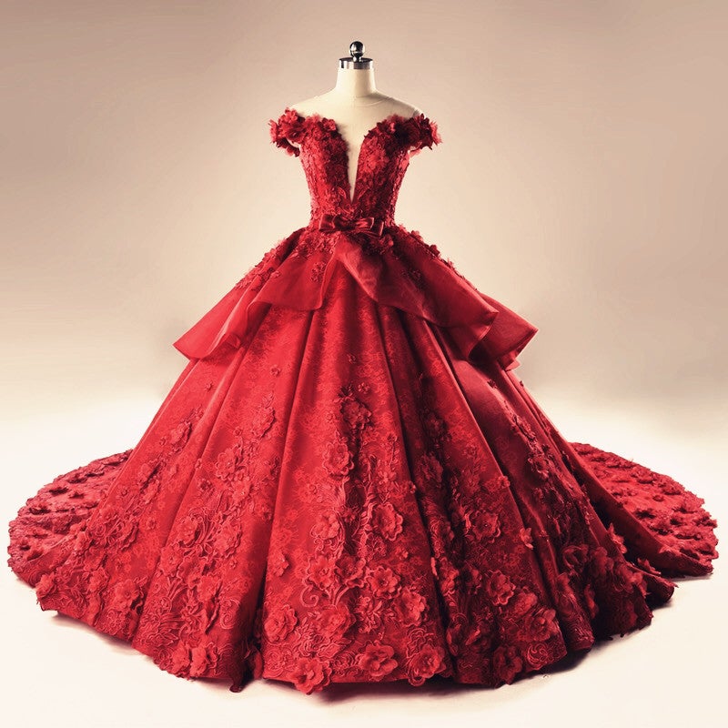 Illusion Neckline Cap Sleeves Floral Lace Ball Gowns Wedding Dresses