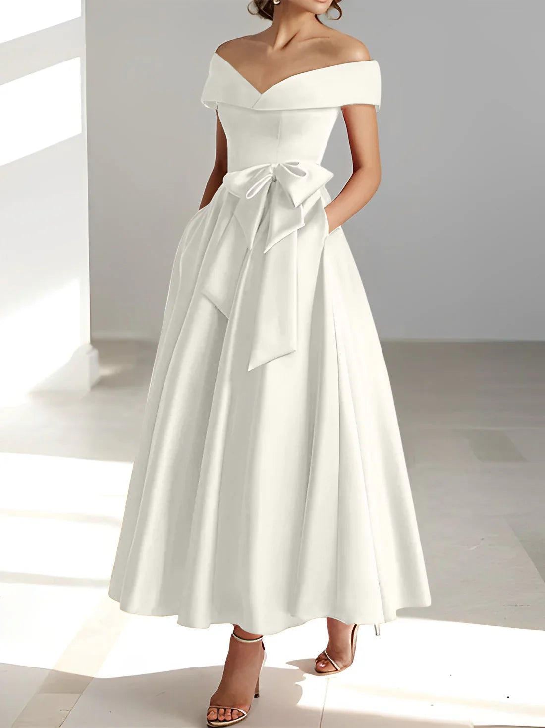 A-line/Princess Off Shoulder Pocket Mother of the bride dresses