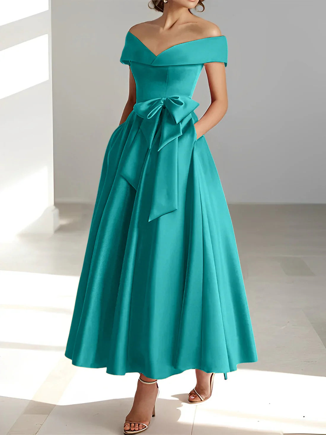 A-line/Princess Off Shoulder Pocket Mother of the bride dresses