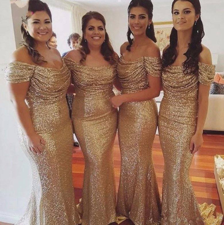Sparkle Bridesmaid Dresses For Women Mermaid Off The Shoulder Sequins Long Cheap Under 50 Wedding Party Dresses - RongMoon