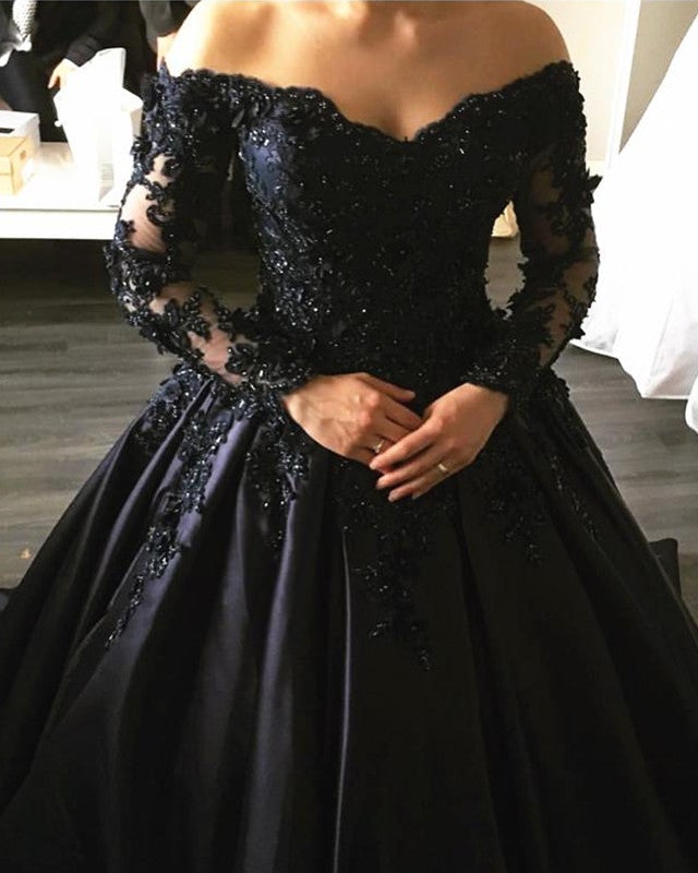 Lace Appliques Long Sleeves Ball Gowns Wedding Dresses Off Shoulder