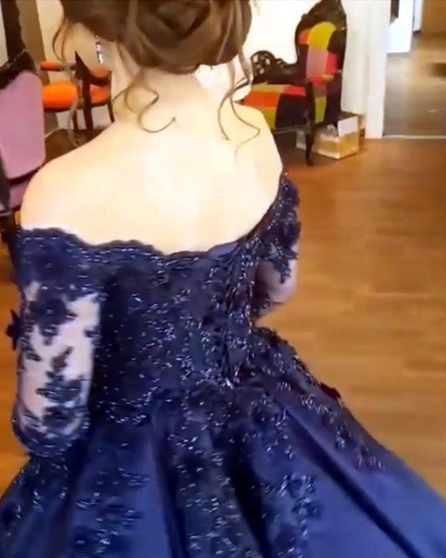 Lace Appliques Long Sleeves Ball Gowns Wedding Dresses Off Shoulder