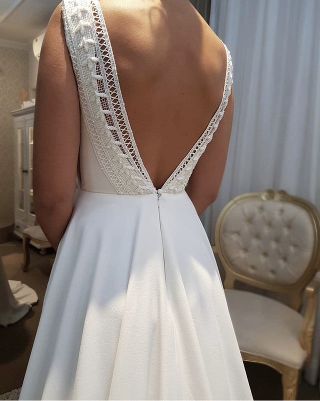 Lace Backless Wedding Boho Dress With Pockets