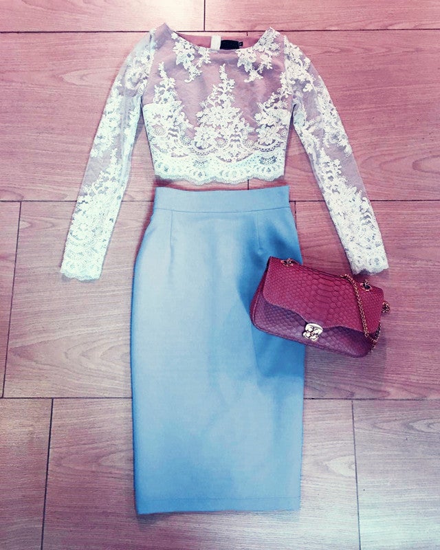 Lace Crop Top Prom Dresses Short Two Piece Homecoming Dress