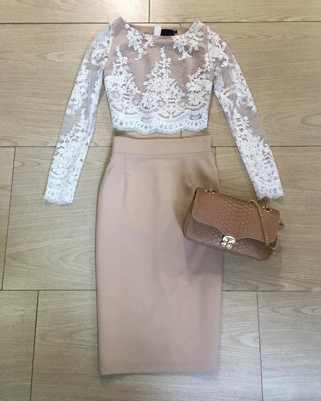 Lace Crop Top Prom Dresses Short Two Piece Homecoming Dress
